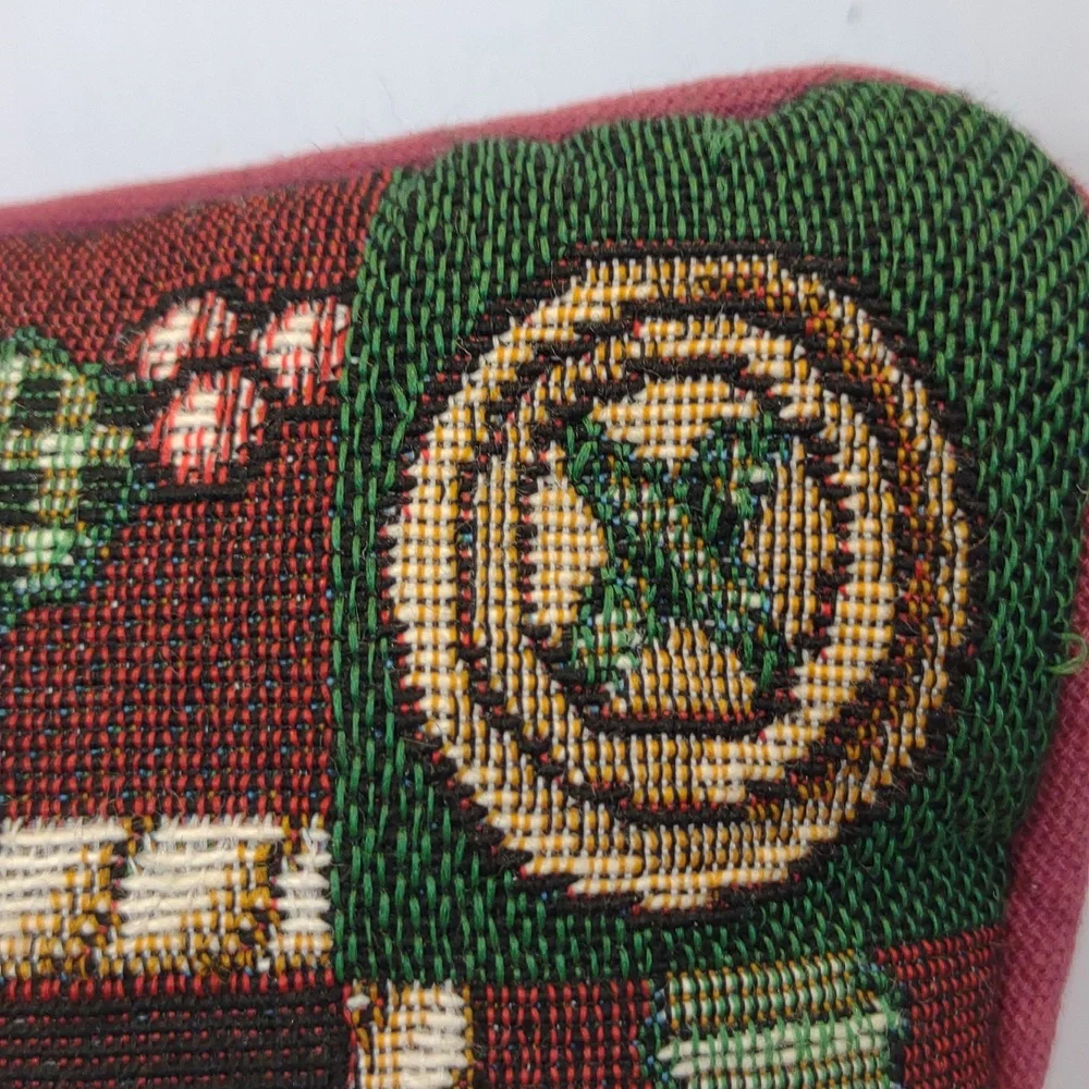 Christmas Tree Tapestry Stuffed Pillow Dark Brown Maroon Green 12